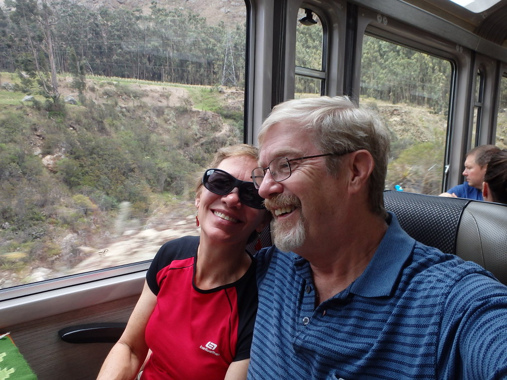 Dennis and Terry Struck on the Inca Train out of Cuzco and heading for Machu Picchu, Peru.